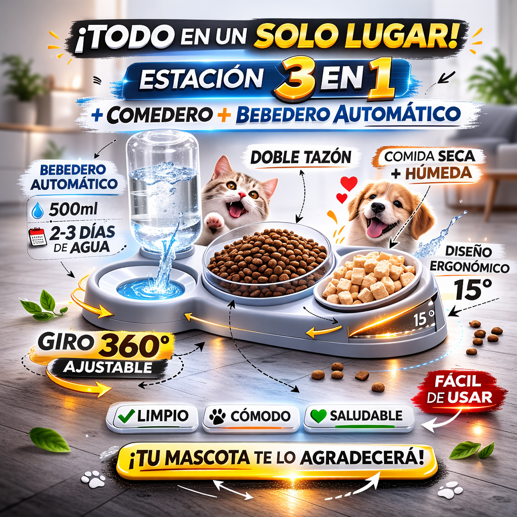 Más Orden, Más Comodidad, Más Amor Con El Comedero Y Bebedero 3 en 1