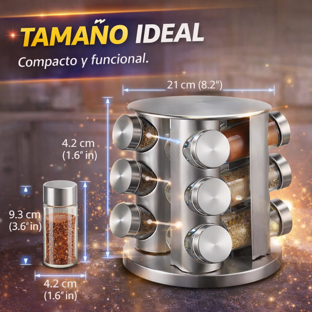 ¡Organiza tu cocina en segundos! Especiero Giratorio 360° con 12 Frascos