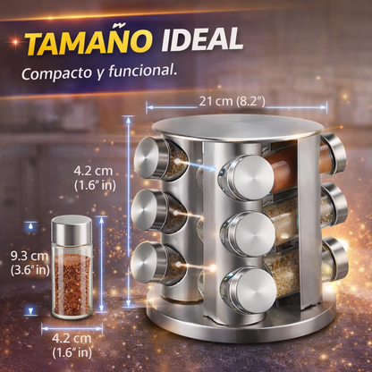 ¡Organiza tu cocina en segundos! Especiero Giratorio 360° con 12 Frascos