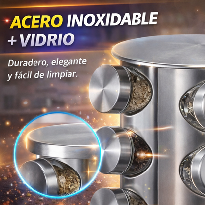 ¡Organiza tu cocina en segundos! Especiero Giratorio 360° con 12 Frascos