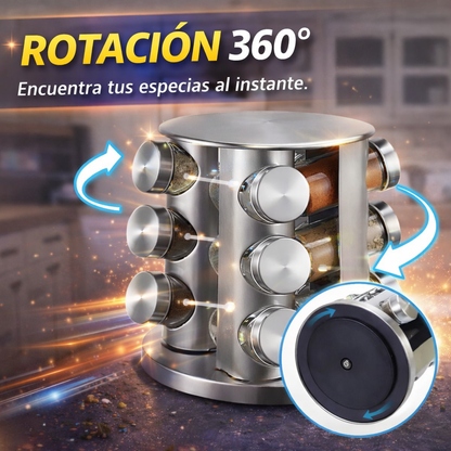 ¡Organiza tu cocina en segundos! Especiero Giratorio 360° con 12 Frascos