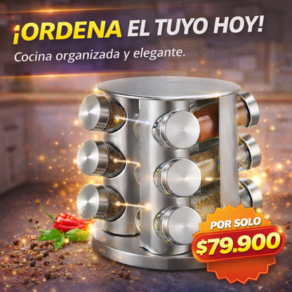 ¡Organiza tu cocina en segundos! Especiero Giratorio 360° con 12 Frascos