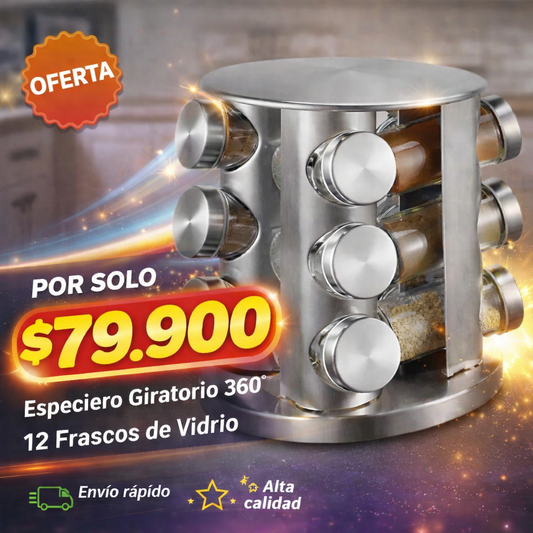 ¡Organiza tu cocina en segundos! Especiero Giratorio 360° con 12 Frascos